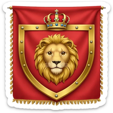Lion Banner — red cloth + gold crest sticker