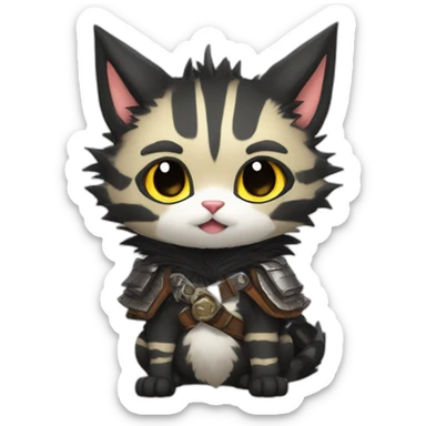 chibi monster hunter palico with black fur sticker