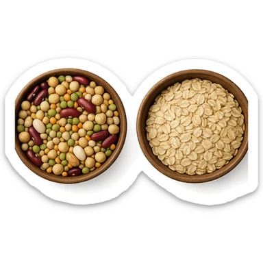 BOWL DI LEGUMI INSIEME A BOWL DI FIOCCHI DI AVENA POGGIATE,  iperrealistico 4k sticker