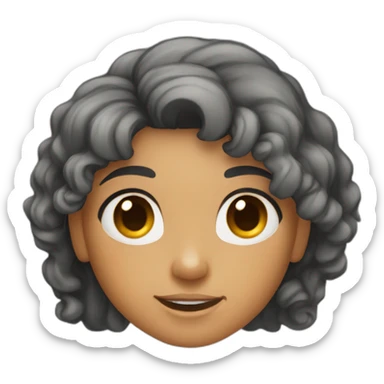 a light skin girl with curly black hair long and black eyes and a orange shirt pointing at somthing sticker