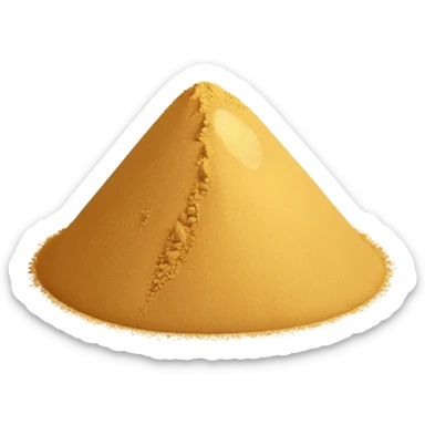 small mound or light scatter of fine golden-beige powder with slightly crystalline texture and dry matte finish, tiny uniform grains, neutral dissolvable ingredient, no spoon or packaging, soft lighting, subtle shadows, emoji scale sticker