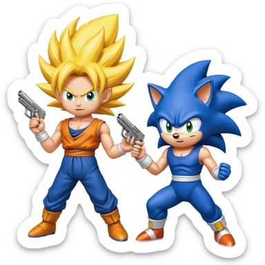Goku and vegeta gun shoot sonic save Goku potara earrings = sonic Goku super Saiyan 3 sticker