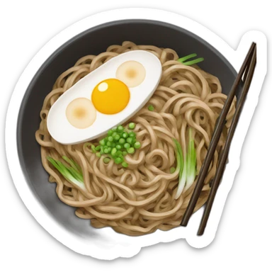 bowl of japanese buckwheat soba noodles with one pair of chopsticks and spring onions sticker