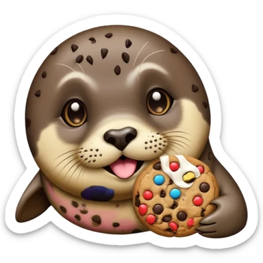 Seal eating chocolate chip cookie sticker