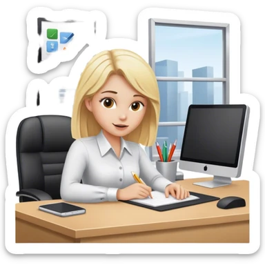 Blonde girl working at her desk in office sticker
