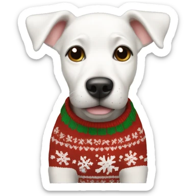 White short haired puppy in Christmas sweater  sticker