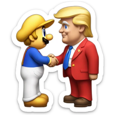 Donald Trump shakes hand with Supermario sticker