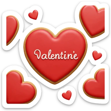 Heart-shaped cookie with smooth red icing, write 'Valentine's day' on top of the red icing in white icing sticker