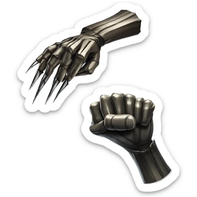 "Three sharp, metallic claws extending from a fist like wolverine from marvel sticker