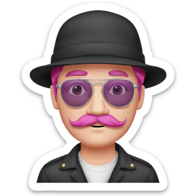 pink-haired mustache man with hat and sunglasses sticker