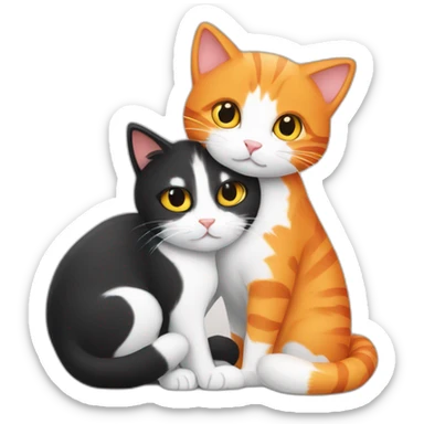 An orange cat and a black and white cat hugging sticker