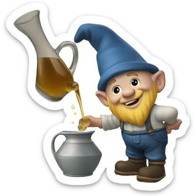 gnome pouring out liquid on the ground from a pitcher sticker