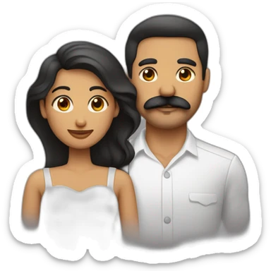 Hombre blanco con pelo rapado y bigote y barba mediana bien marcada , abrazando a su Esposa mujer negra con pelo muy liso  sticker