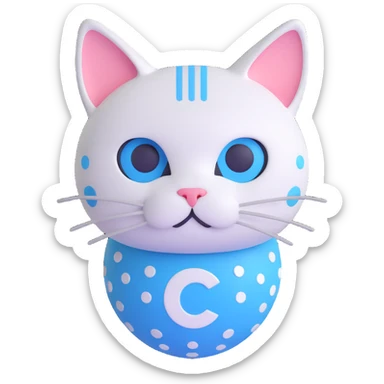 calm and intelligent cat inspired by the Cardano logo, blue and white colors, with circular dot patterns sticker