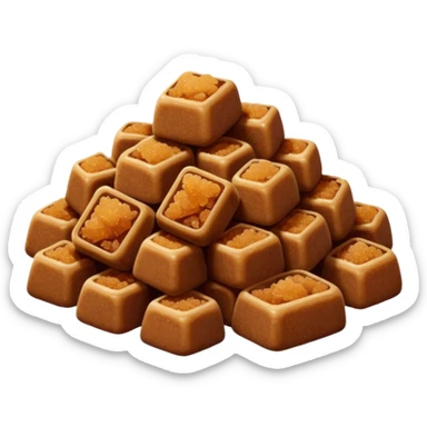 pile of dark brown sugar, moist and clumpy, rich amber tones, fine irregular granules in soft clusters, matte look, sticky from molasses, soft lighting, emoji scale sticker