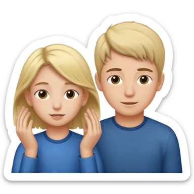 a boy putting a girls hair behind her ears sticker