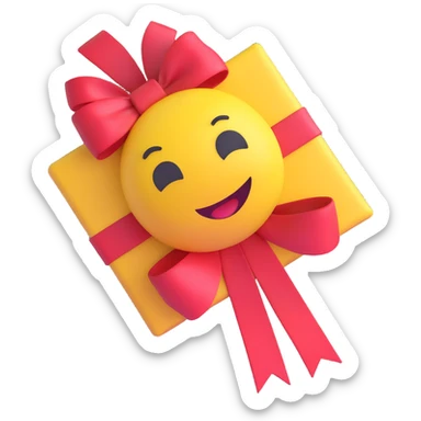Add a small gift tag attached to the bow, keep the 3d emoji style, no background. sticker