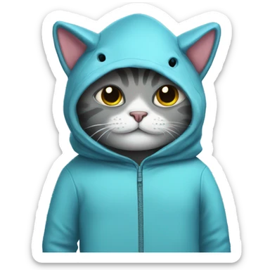 Cat wearing a shark onesie sticker