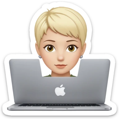 macbook pro woman pixie haircut blonde hair hazel eyes sticker