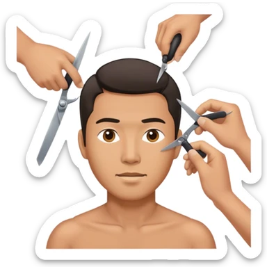 asian man with mid hair being cut sticker