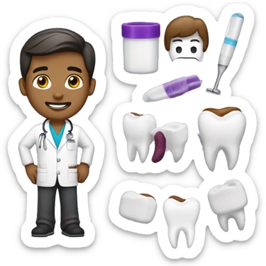 a dentist pediatric with hair back short, scrub purple and snickers  sticker