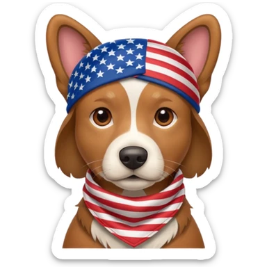 Brown Dog wearing an American flag bandana sticker
