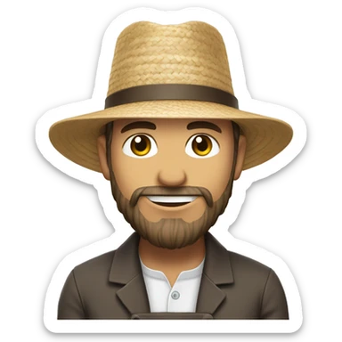 Amish man white with brown straw hat building a building with beard smiling sticker