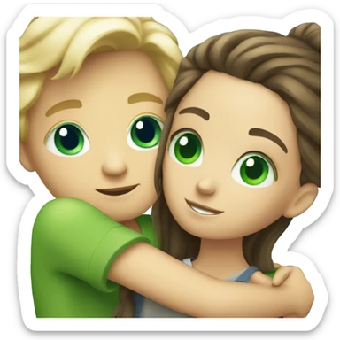 Blonde boy blue eyes  hugging brunette girl with green  eyes sticker