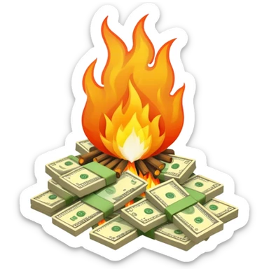 A match setting fire a pile of money sticker