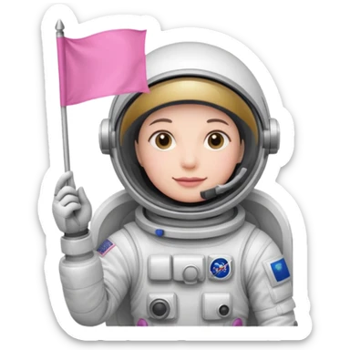 astronaut holding pink flag in hand sticker