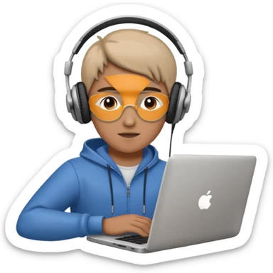 laptop ile çalışan kulaklık tana biri, bilgisayar logosuz olsun sticker