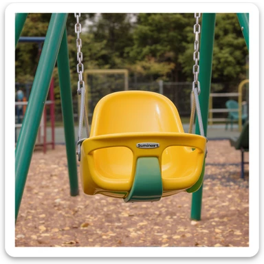 realistic playground swing-set, green frame, one yellow seat, soft lighting sticker