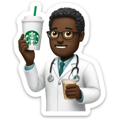 Doctor drinking a Starbucks coffee sticker