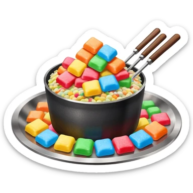 Blackstone grill with pile of mashed up rainbow candies and hibachi flippers sticker