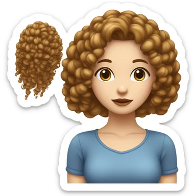 Fille cheveux bouclés en carré peau blanche yeux bleus  brune avec des mèches blondes  sticker