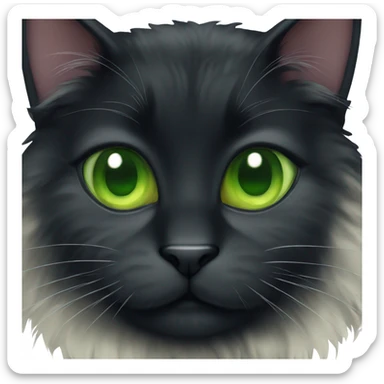 Fluffy black cat with green eyes sticker