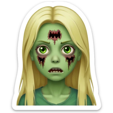 girl zombie with blonde straight long hair green skin and with no angry face and with the mouth closed sticker