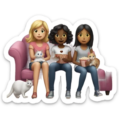 Two girls and a cat watching a movie in a house in Paris sticker