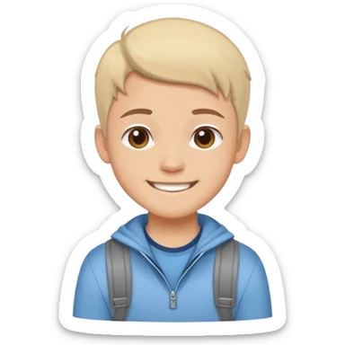 Cartoon avatar sticker of a young person, friendly smile, modern outfit, clean vector illustration, thick outline, flat colors, simple background, sticker style, high quality, transparent background sticker