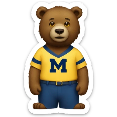 A brown bear wearing a yellow and blue University of Michigan shirt  sticker