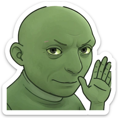 Devious bald man putting hands together  sticker