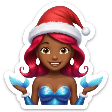 dark skin  mermaid with christmass hat sticker