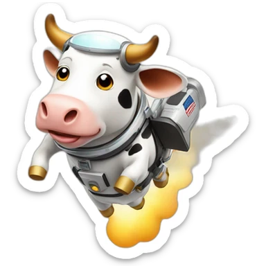 cow flying to space while wearing a jetpack sticker