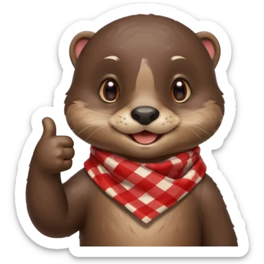 a cute otter smiling and giving thumbs up, wearing red Checkered Triangle scarf sticker