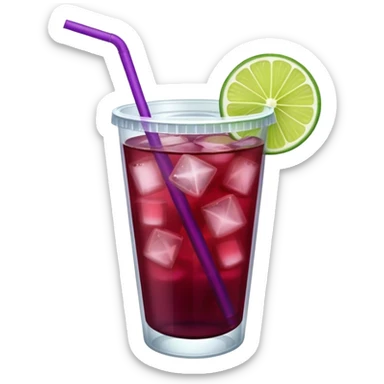 maroon purple cocktail with a lime in a plastic cup with lid and straw  sticker