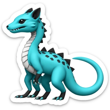 Blue green turquoise black white Salandit-genet-Salamence-fusion-hybrid-creature (full body) sticker