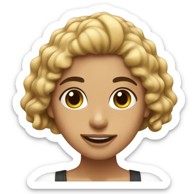 Crea una chica blanblanca cabello marrón comiendo sticker