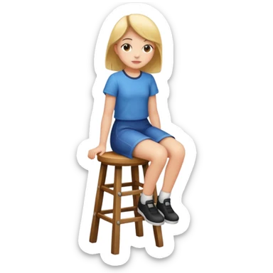 a girl is sitting on a stool whole body toward left side sticker