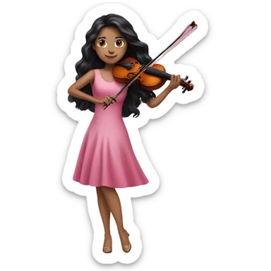 Super long black hair - white girl- playing violin- pink dress sticker