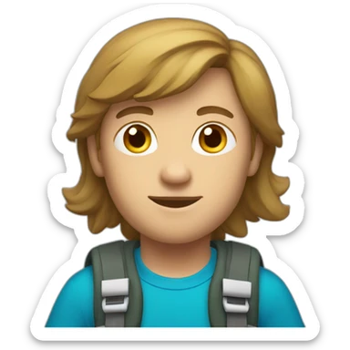 white climber with a blue shirt and green shorts. brown hair sticker